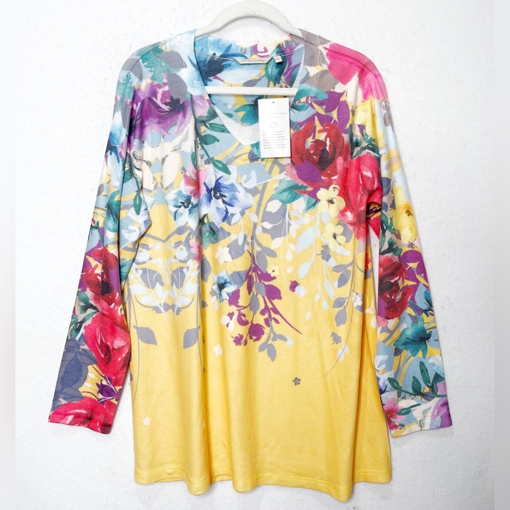 Soft Surroundings Delphina Floral Marigold Jersey Knit Tunic Top Watercolor XL - Picture 2 of 6